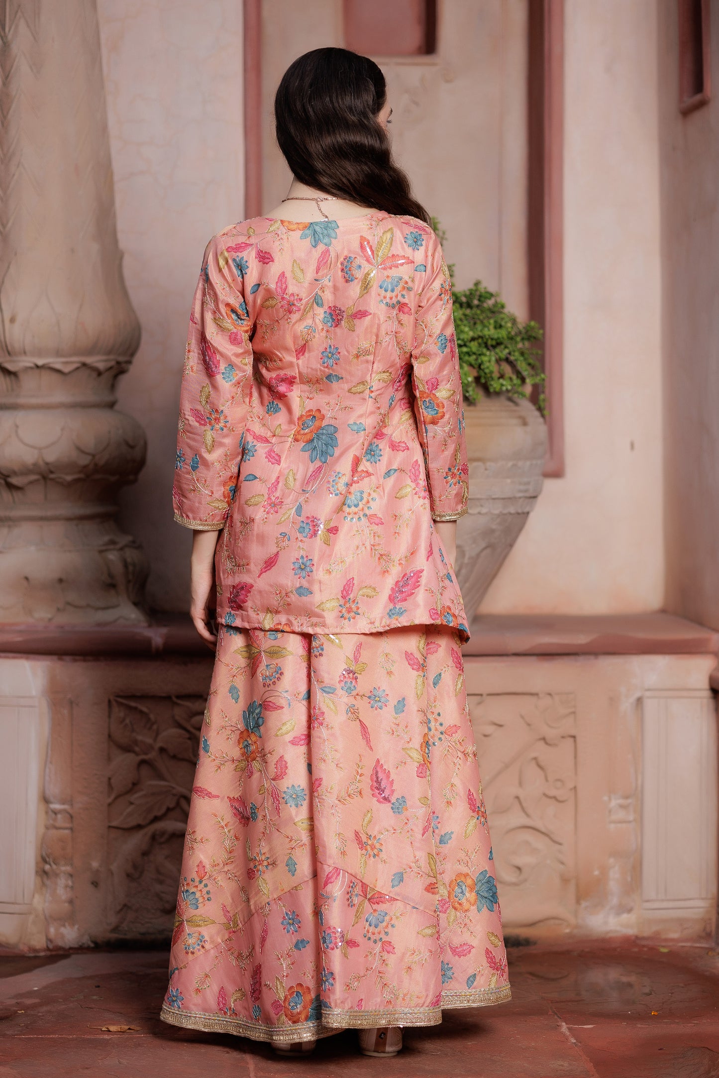 Blossom Luxe Peach Sharara Set”