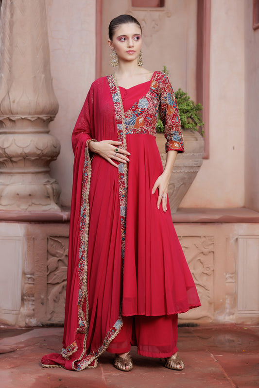 Red Elegance Festive Anarkali Suit Set
