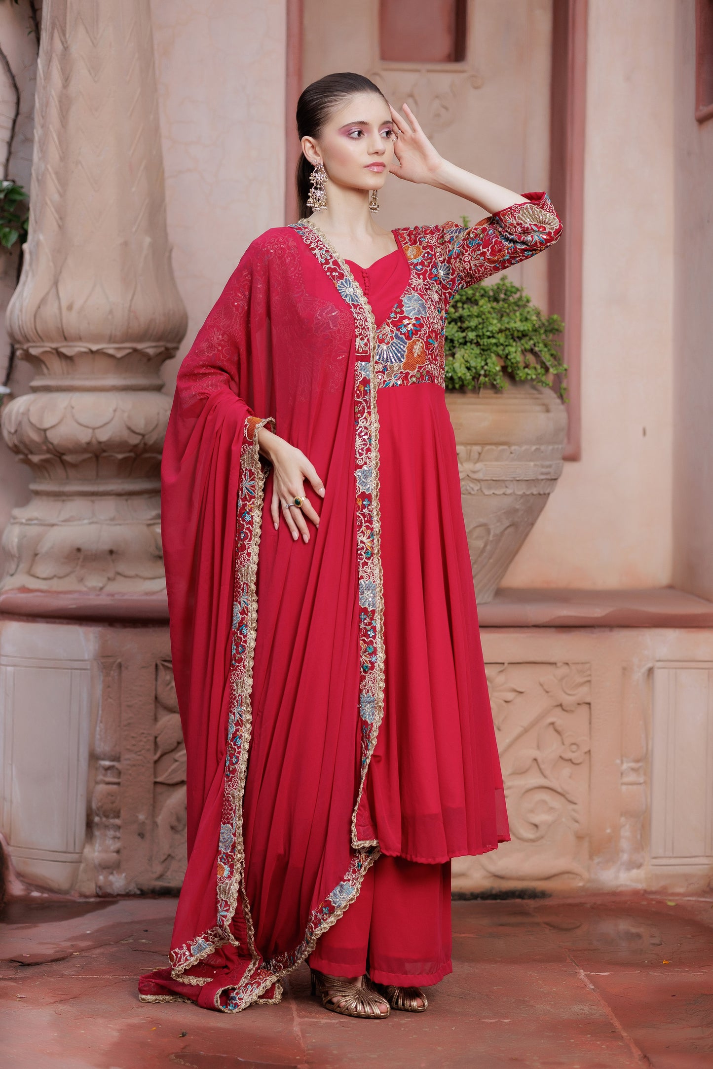 Red Elegance Festive Anarkali Suit Set