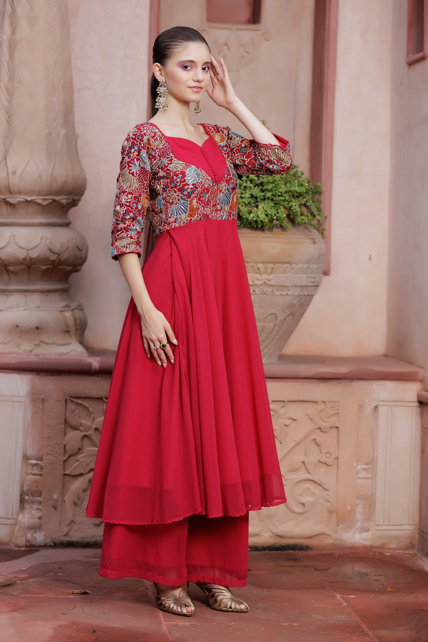 Red Elegance Festive Anarkali Suit Set