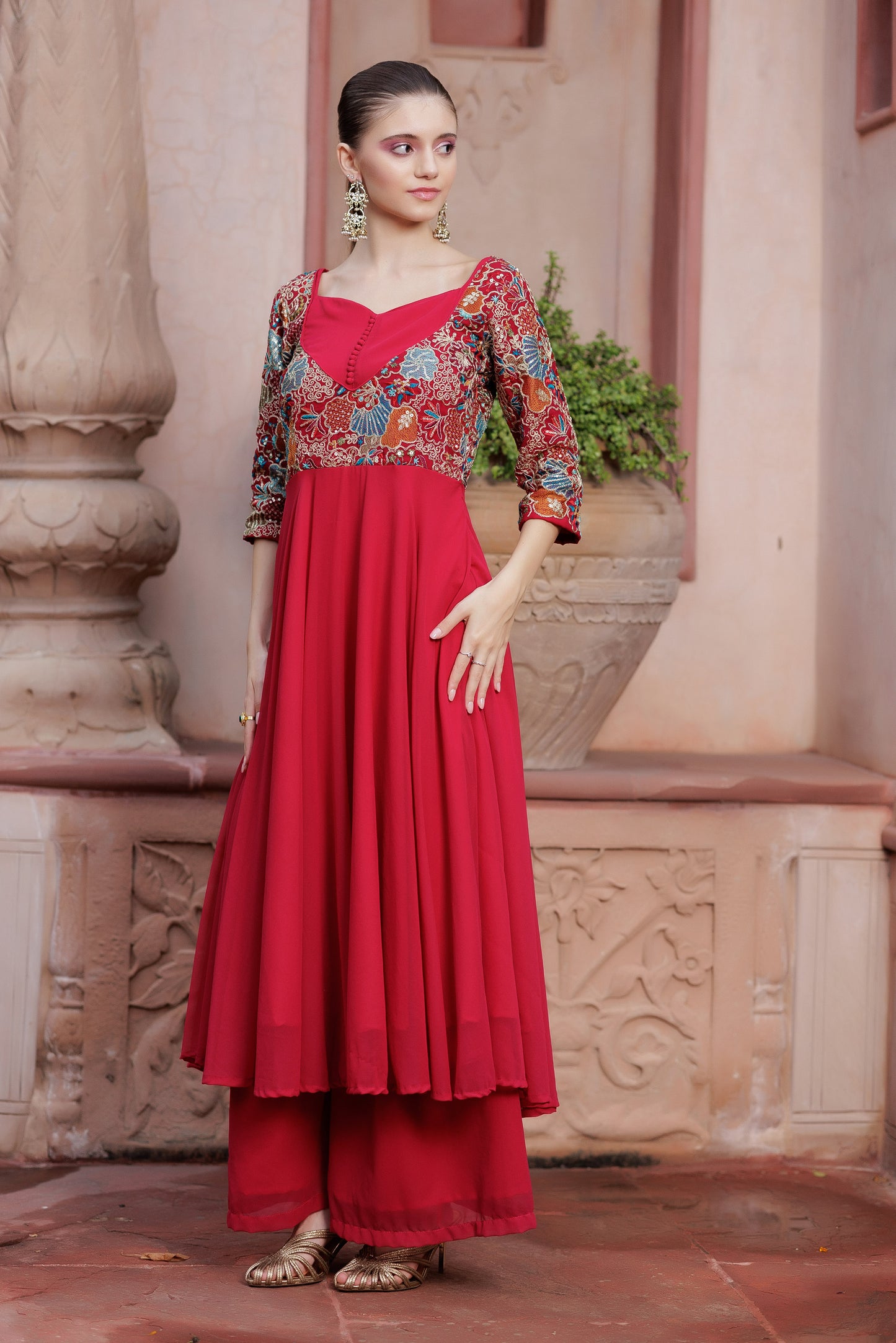 Red Elegance Festive Anarkali Suit Set