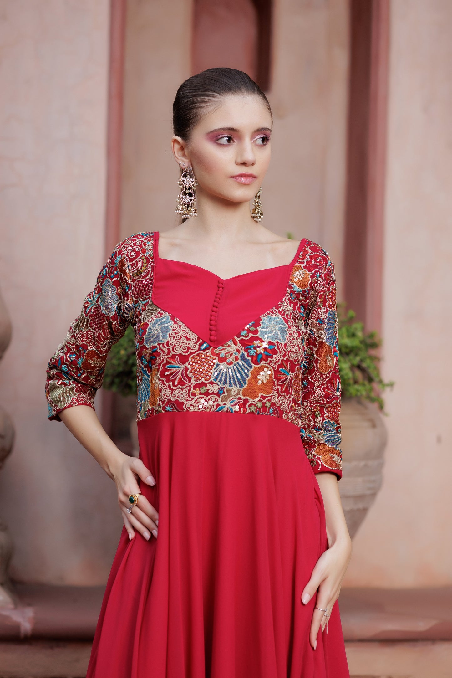 Red Elegance Festive Anarkali Suit Set