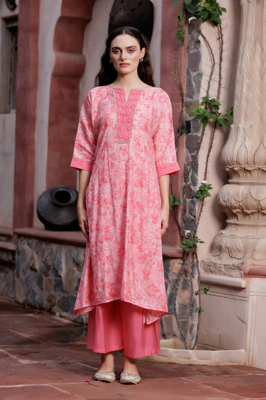 Peach Blossom Printed Suit Set