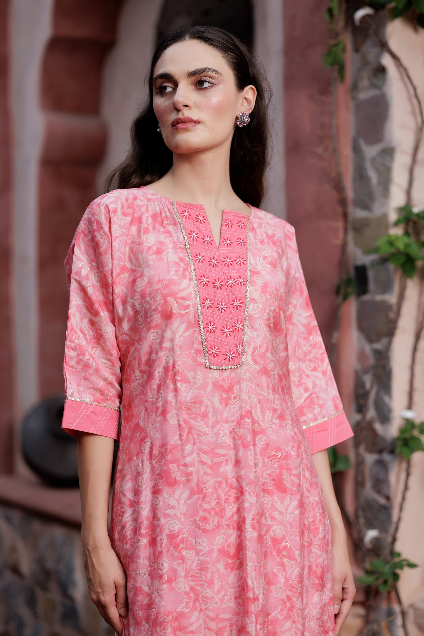 Peach Blossom Printed Suit Set