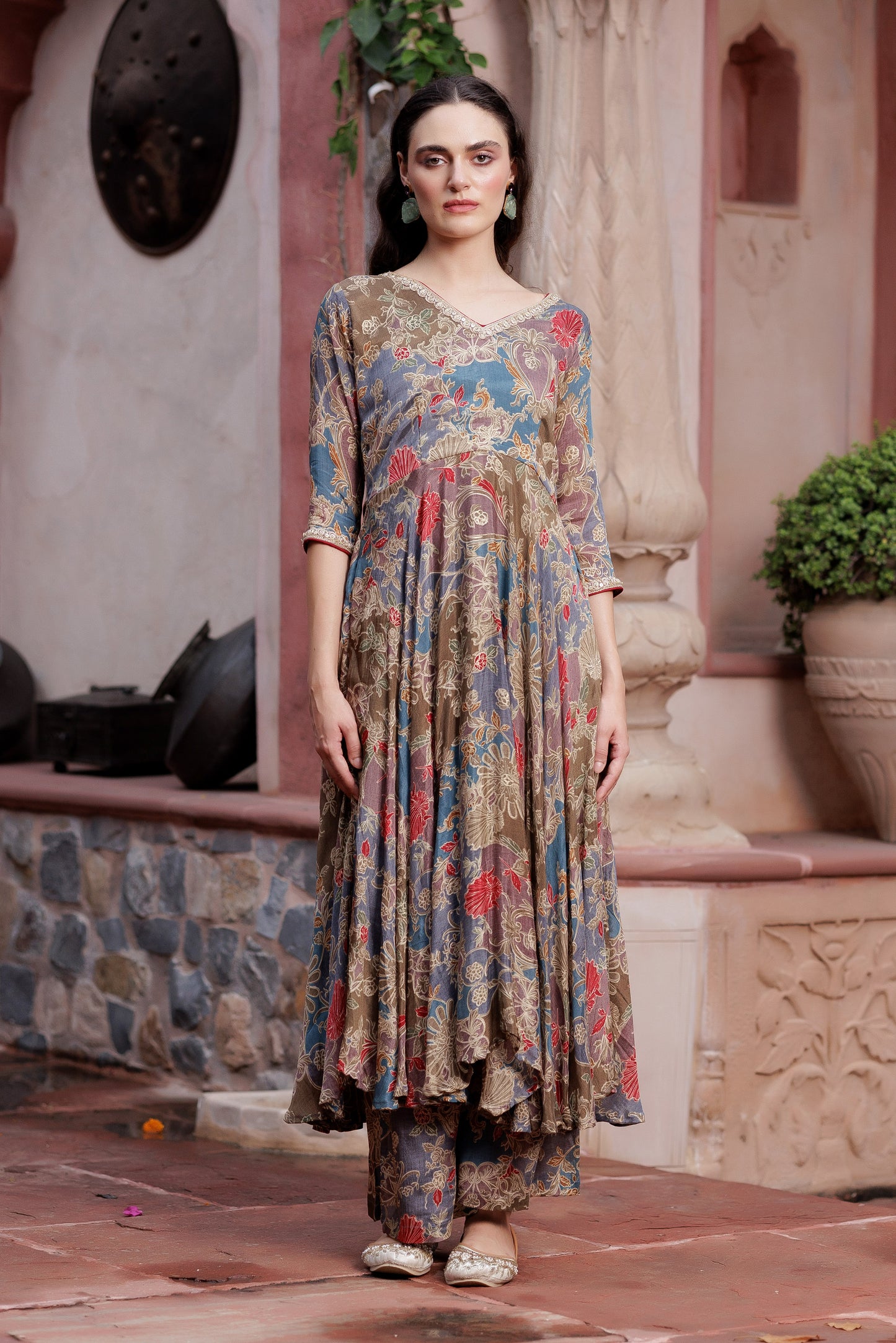 Teal Chinon Anarkali