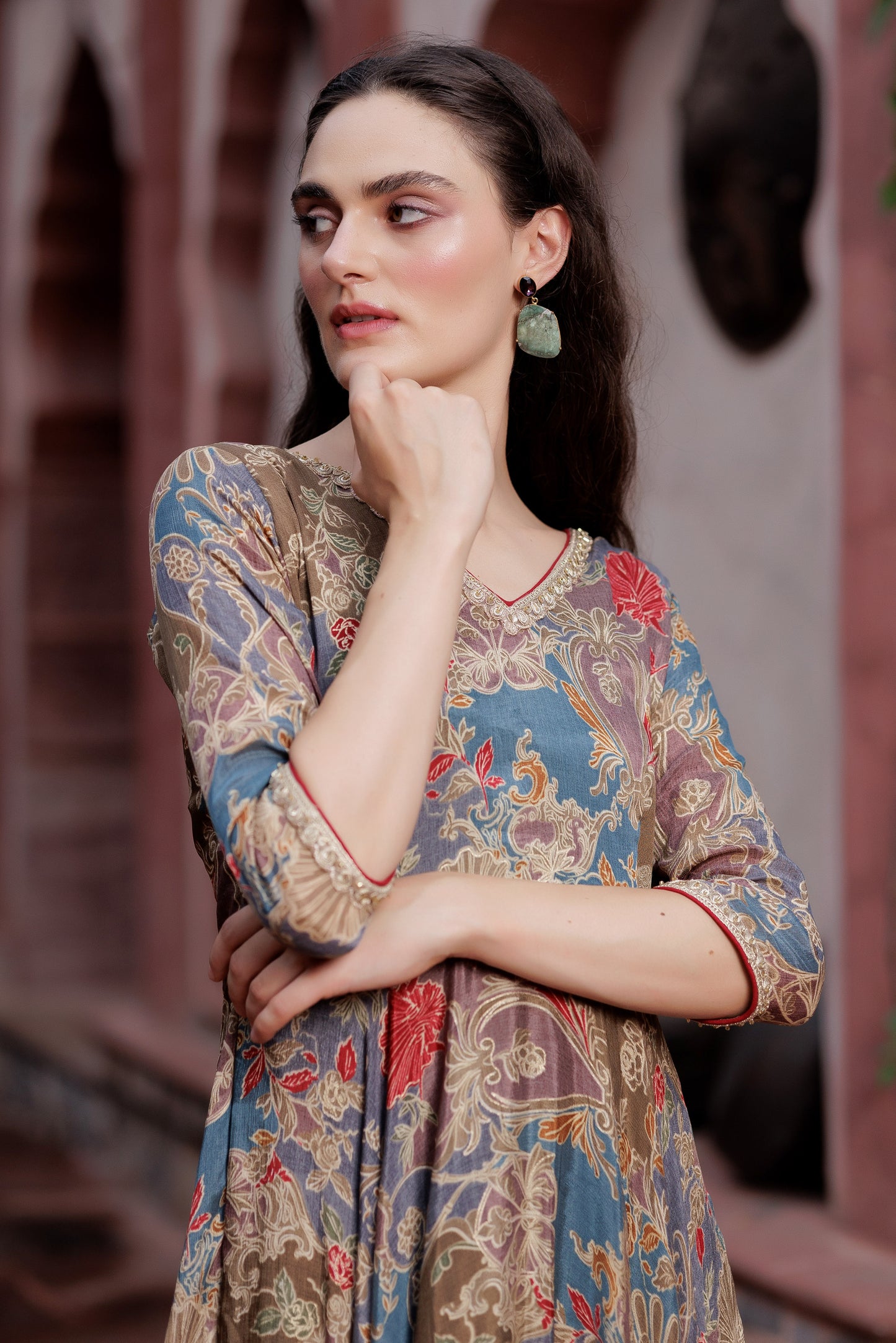 Teal Chinon Anarkali