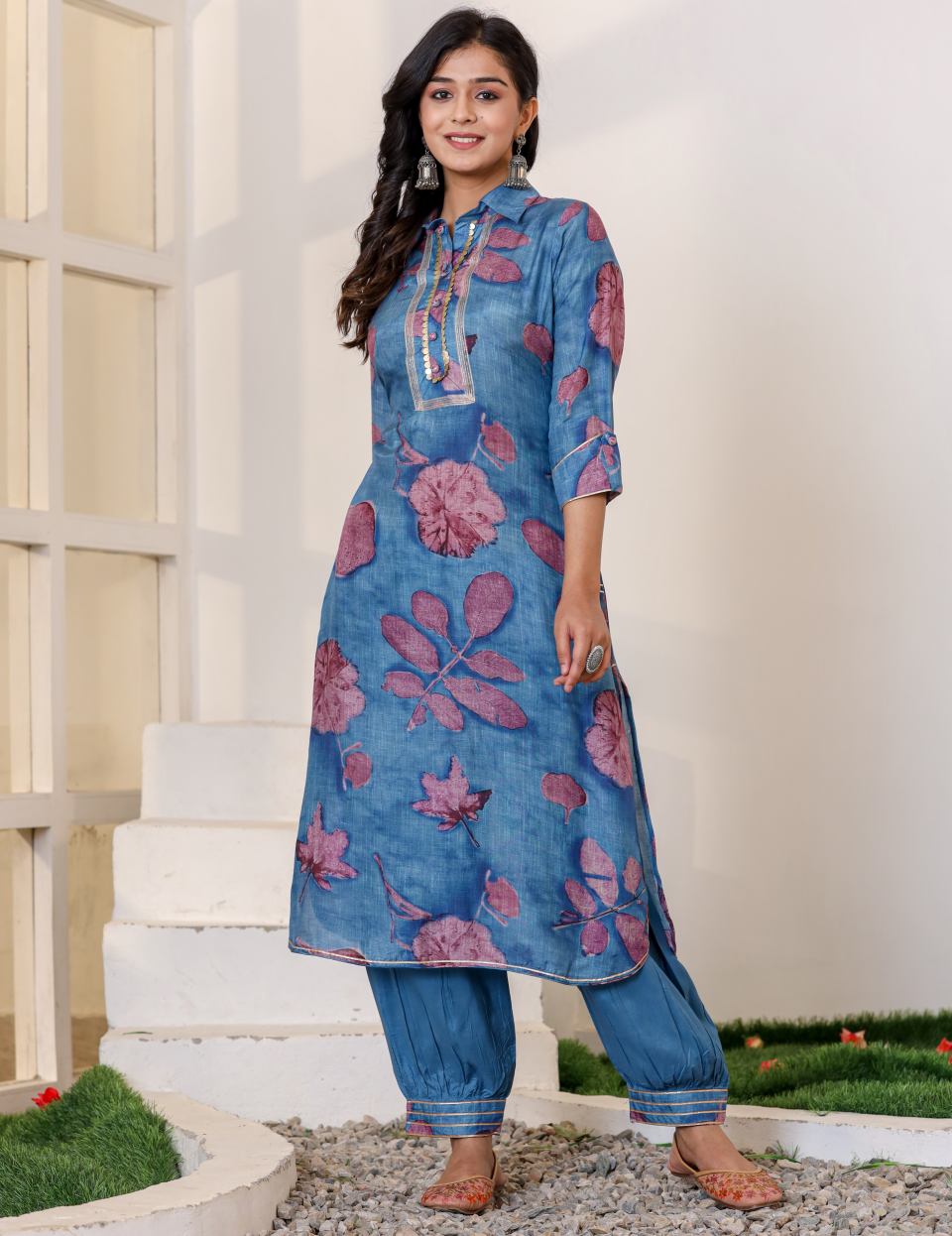 Blue Pure Muslin Kurti Set