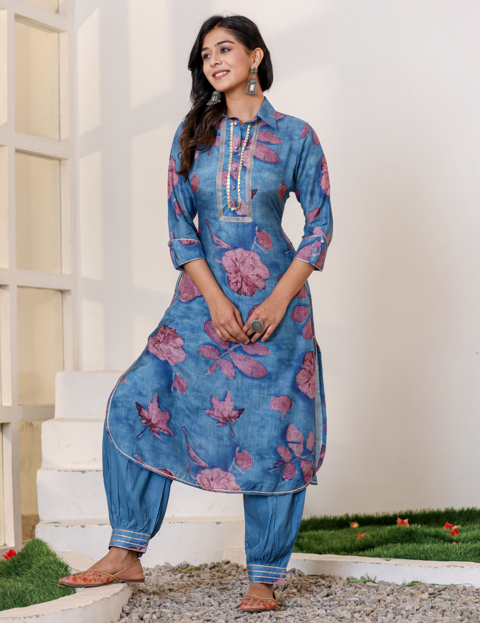 Blue Pure Muslin Kurti Set