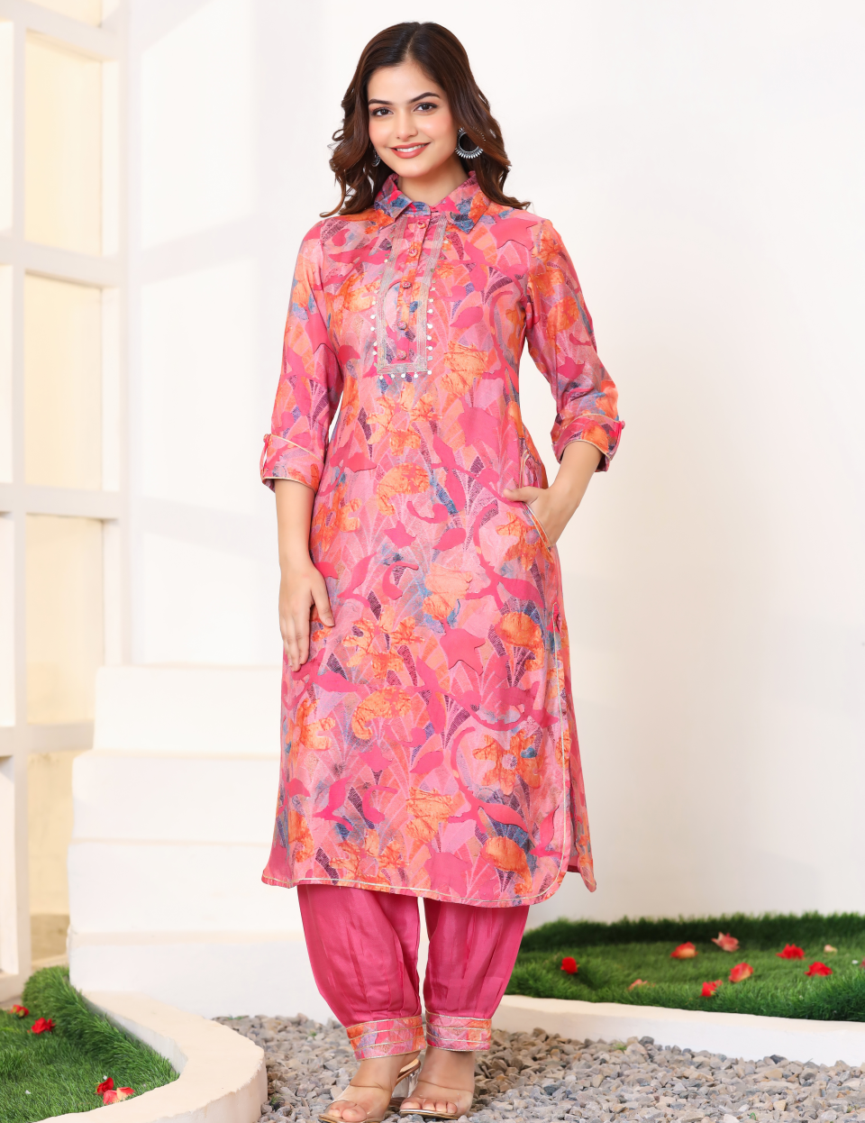 Pink Pure Muslin kurti set