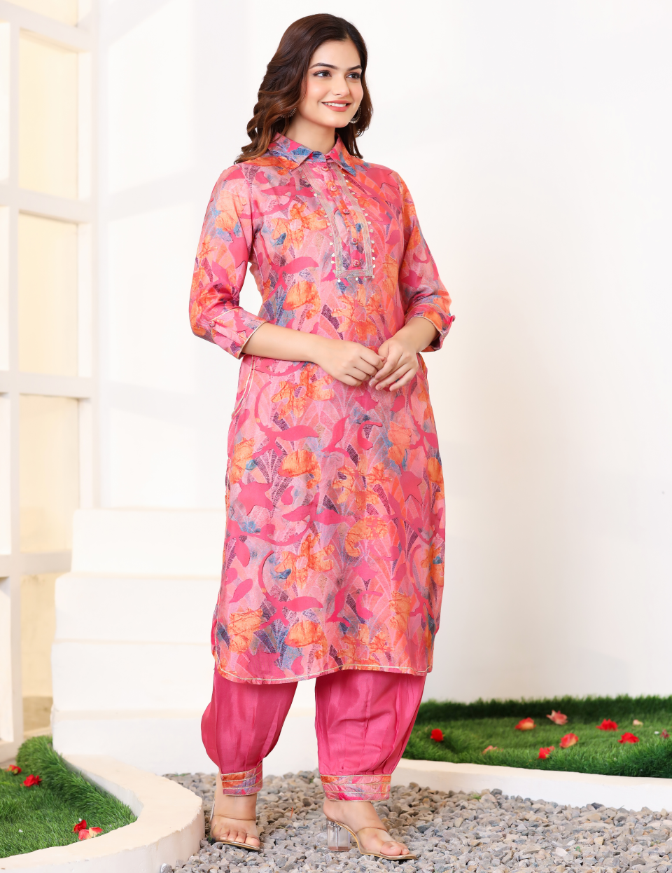 Pink Pure Muslin kurti set