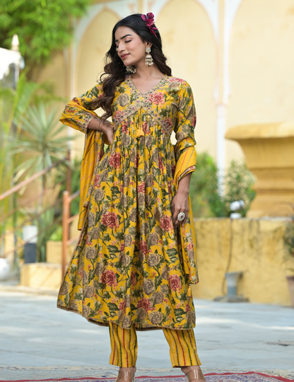 Yellow Modal Floral Printed Dupatta Set