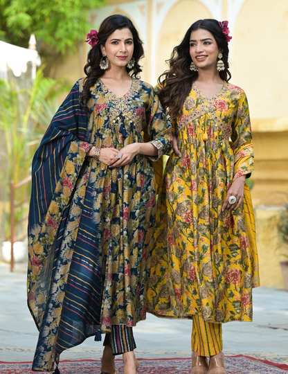 Yellow Modal Floral Printed Dupatta Set