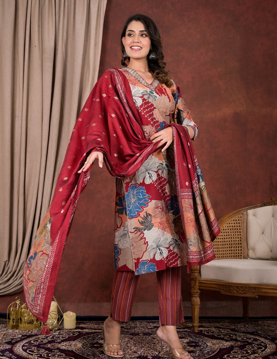 Red Modal Dupatta Set