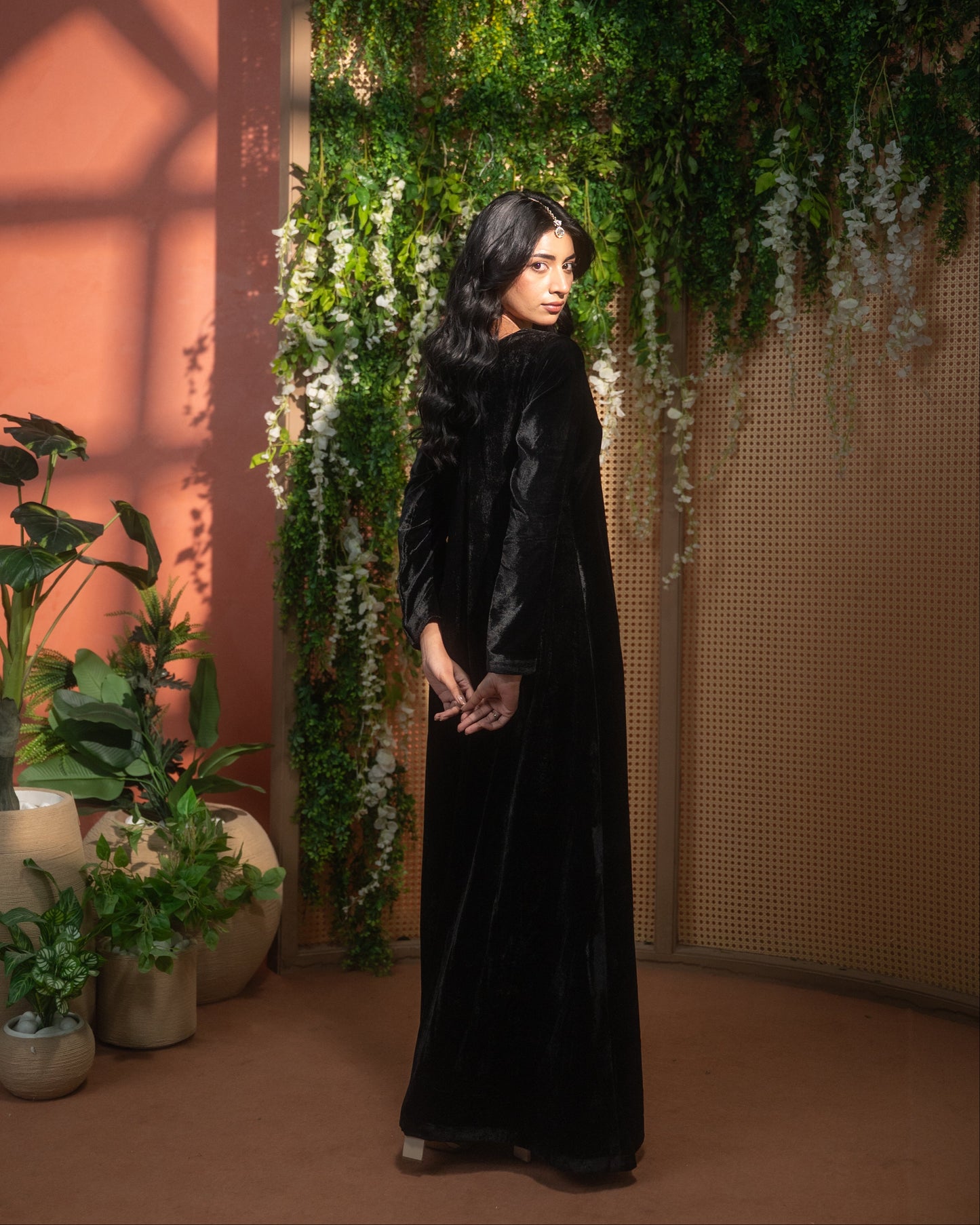 Black Velvet Embroidered Kurta Pant Set