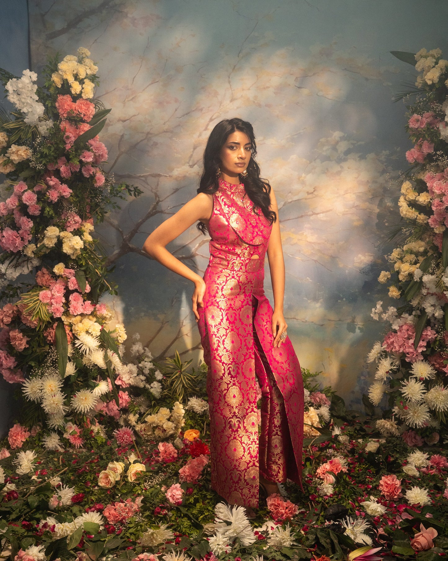 Brocade Indo-Western halter-neck jumpsuit