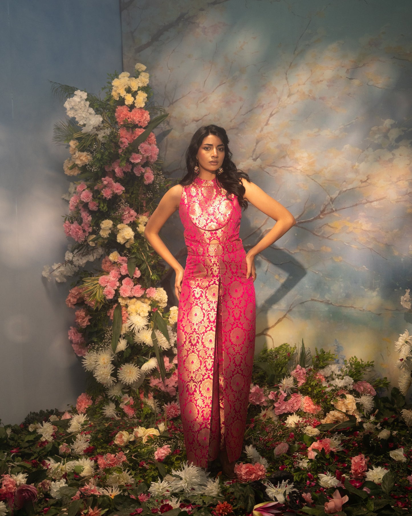 Brocade Indo-Western halter-neck jumpsuit