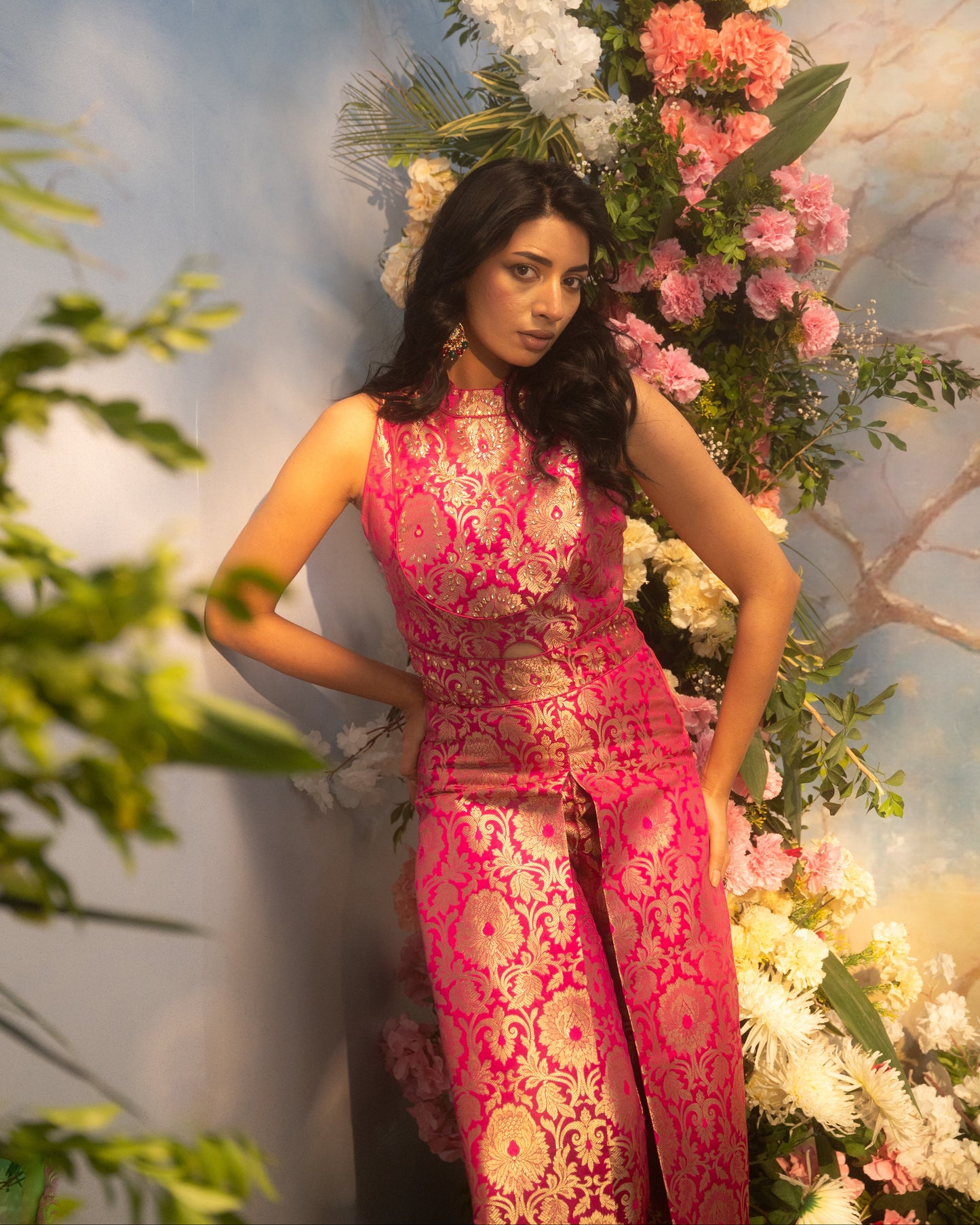 Brocade Indo-Western halter-neck jumpsuit