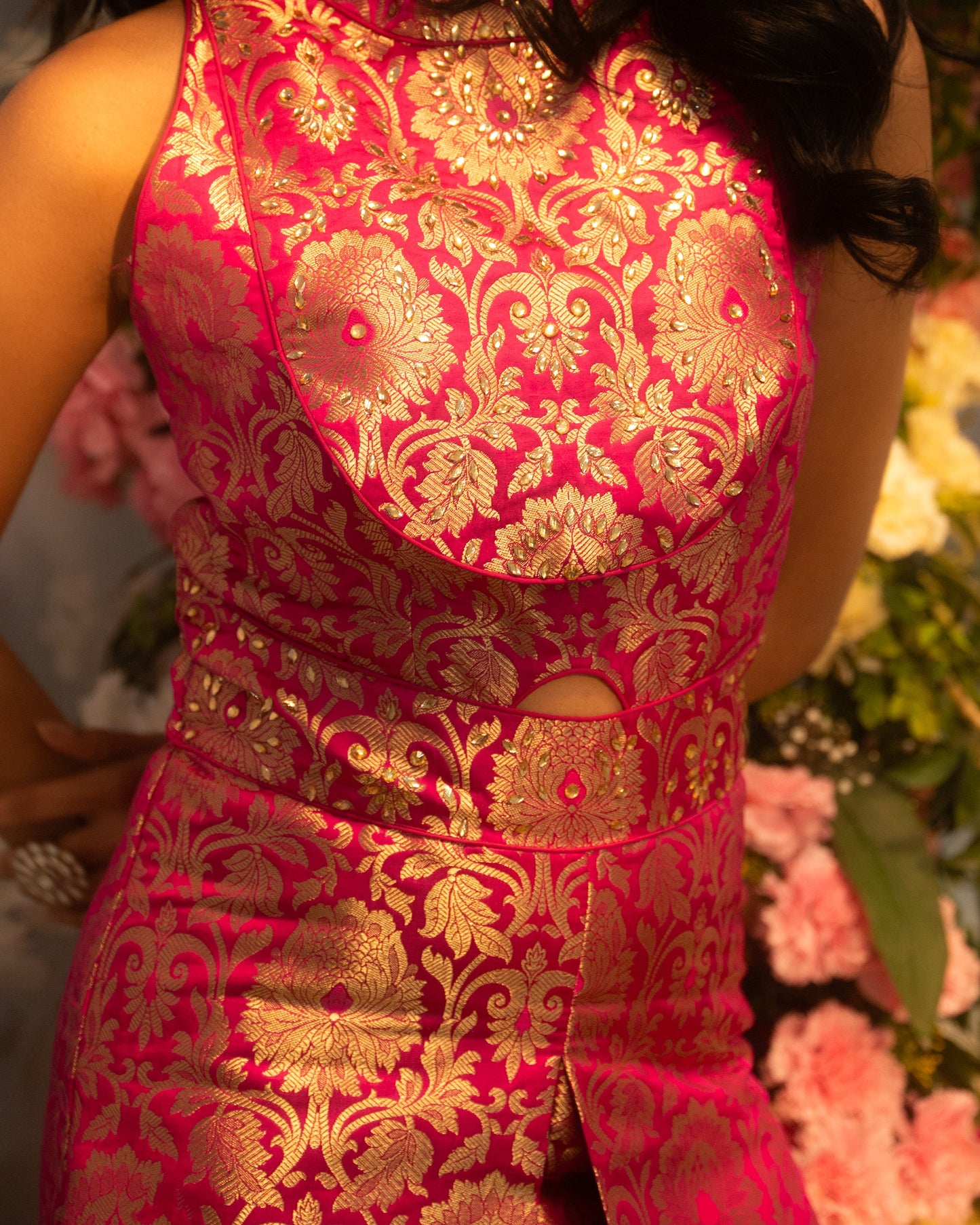 Brocade Indo-Western halter-neck jumpsuit