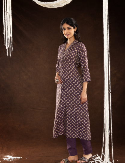 Purple Muslin Kurti Pant Set