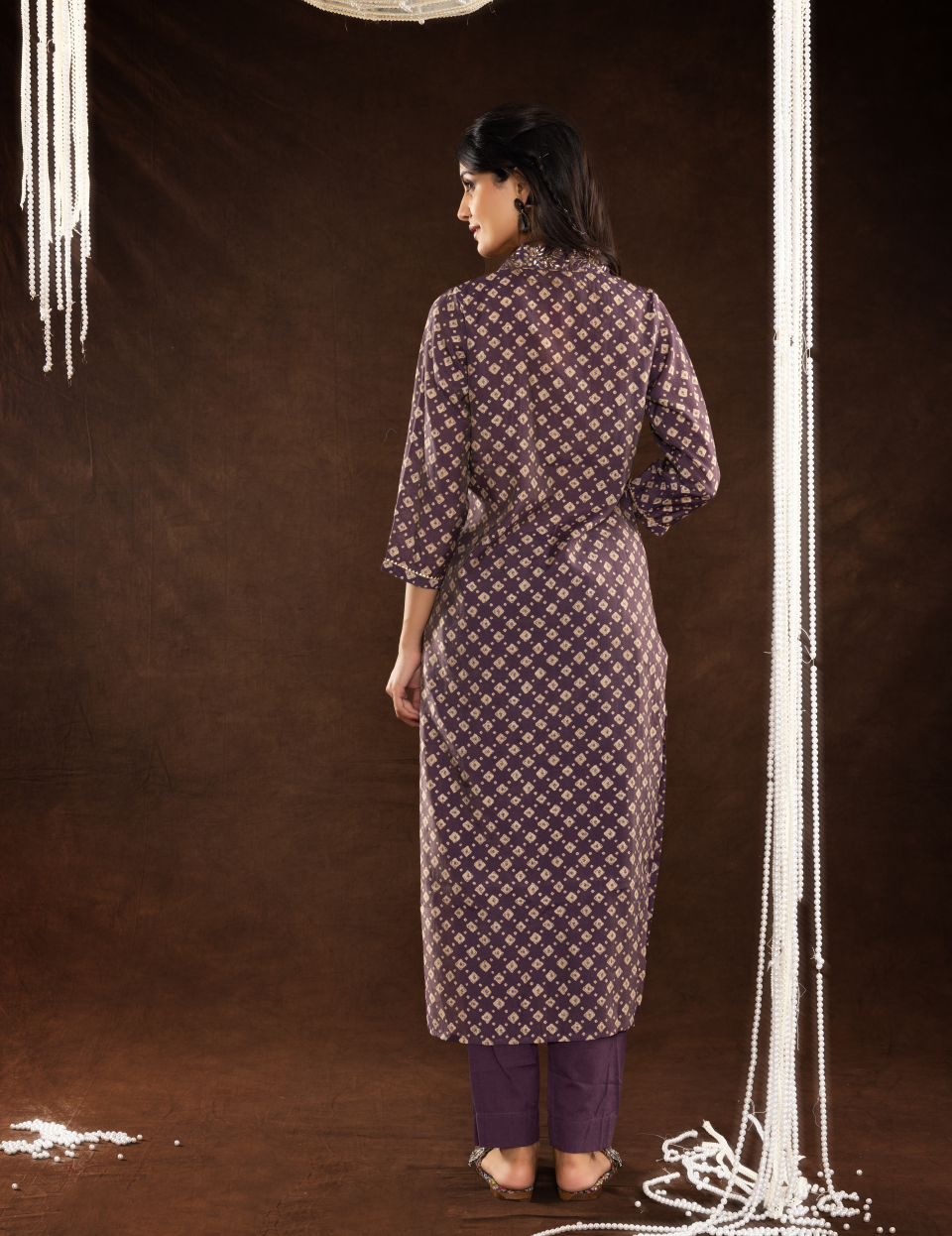 Purple Muslin Kurti Pant Set