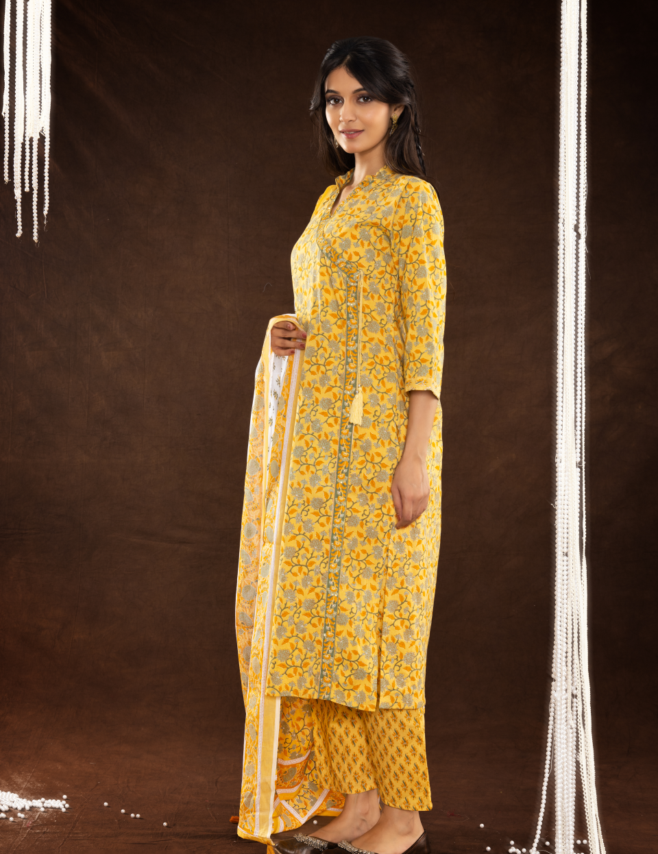 Yellow Cotton Dupatta Set