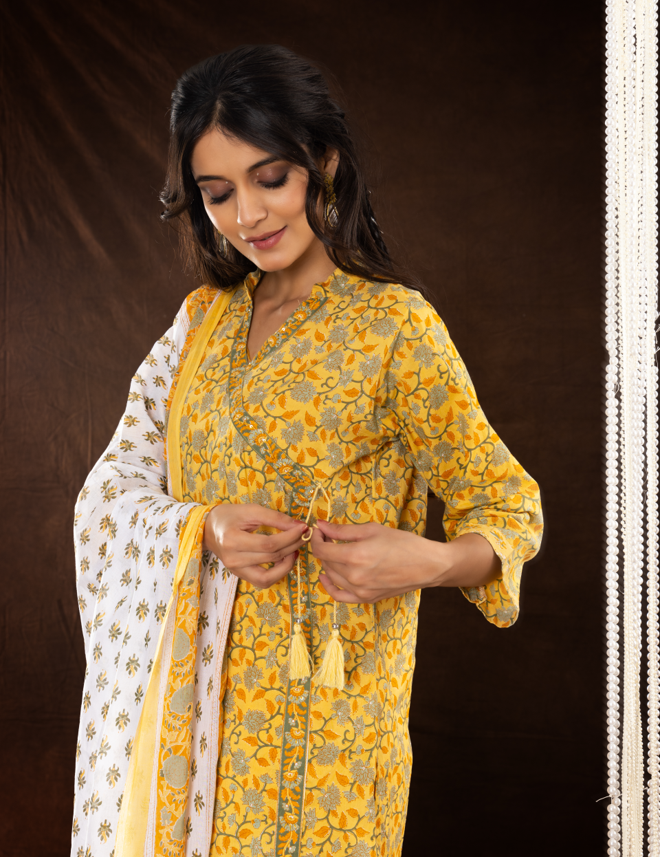 Yellow Cotton Dupatta Set