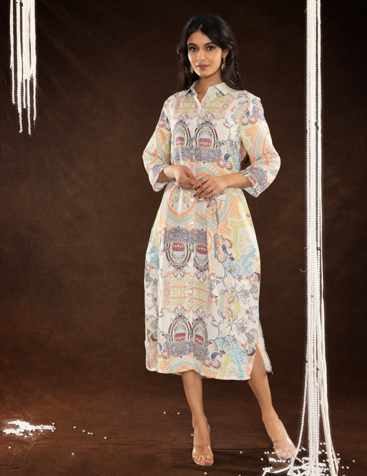 Grey Printed Linen Kurti