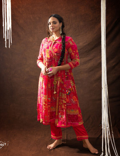 Rani Silk Printed Dupatta Set