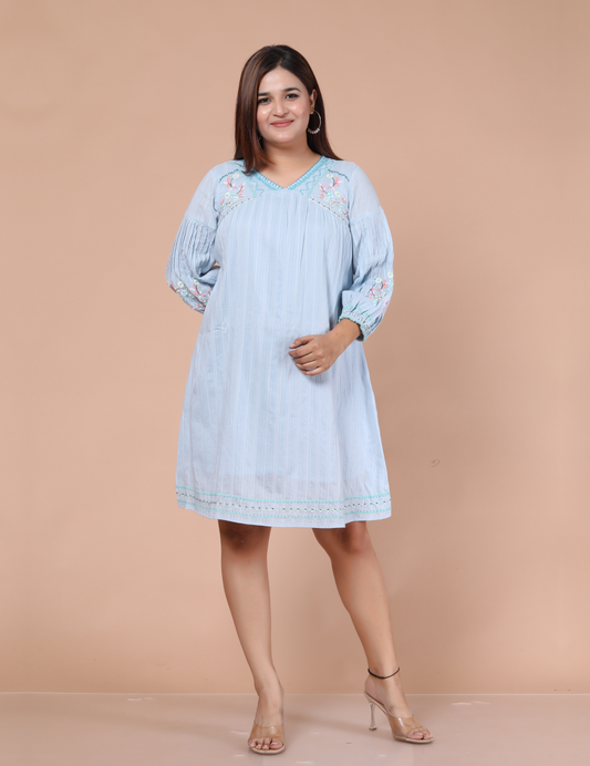 Blue Cotton Short Kurti