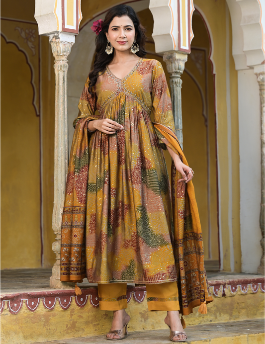 Gold Modal Printed Dupatta Set