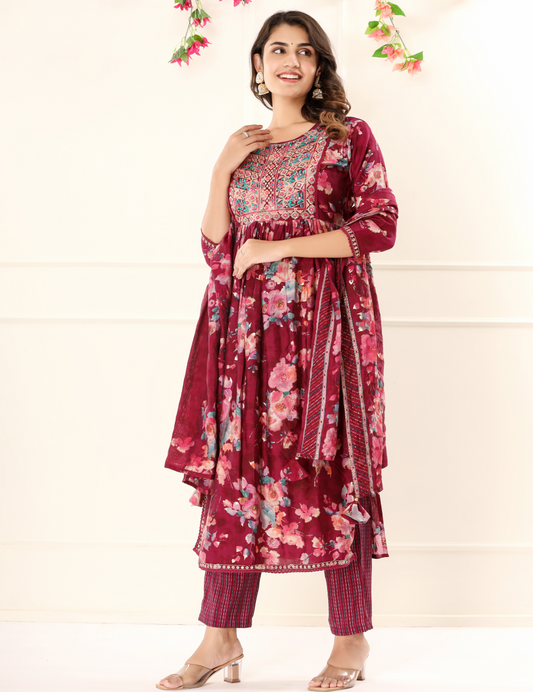 Wine Modal Dupatta Set