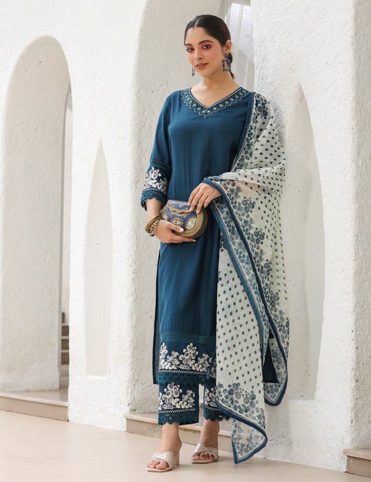 Blue Modal Dupatta Set